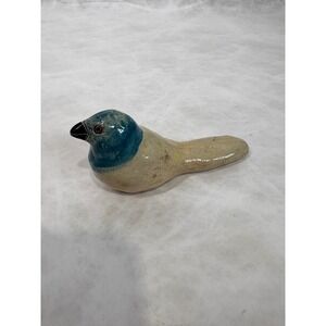 Fringe Studio Ceramic Bird Figurine Blue Tan Glazed Pottery Decor Handcrafted‎